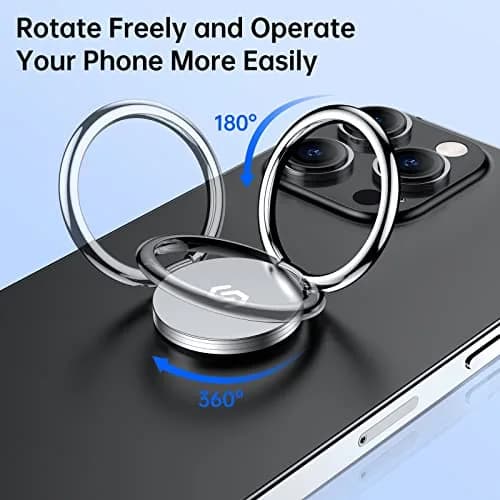 Syncwire Cell Phone Ring Holder Stand, 360° Rotation, Metal Grip, Magnetic Car Mount, Compatible with iPhone, Samsung, LG, Sony - Silver thumbnail 5