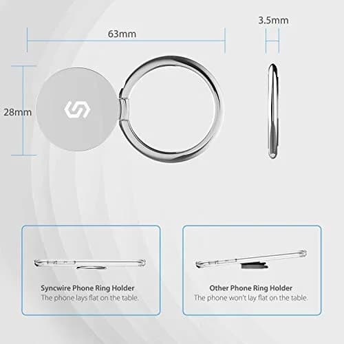 Syncwire Cell Phone Ring Holder Stand, 360° Rotation, Metal Grip, Magnetic Car Mount, Compatible with iPhone, Samsung, LG, Sony - Silver thumbnail 3