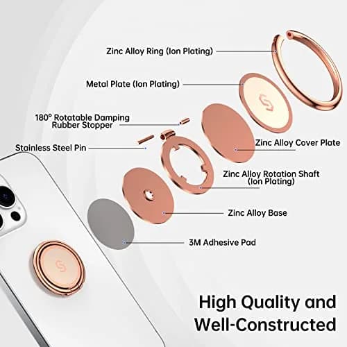 SYNCWIRE Rose Gold Cell Phone Ring Holder Stand with Magnetic Car Mount Compatibility | 360° Rotation, 180° Adjustable thumbnail 2