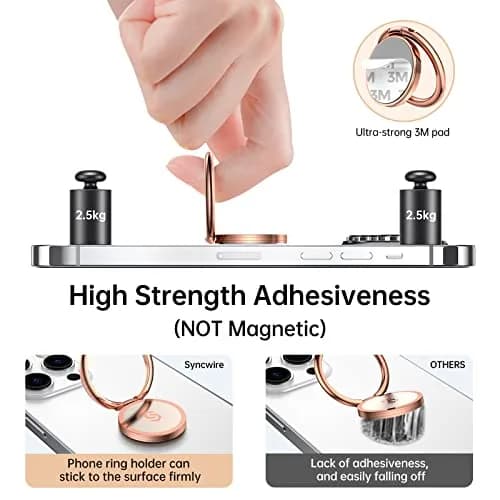 SYNCWIRE Rose Gold Cell Phone Ring Holder Stand with Magnetic Car Mount Compatibility | 360° Rotation, 180° Adjustable thumbnail 4