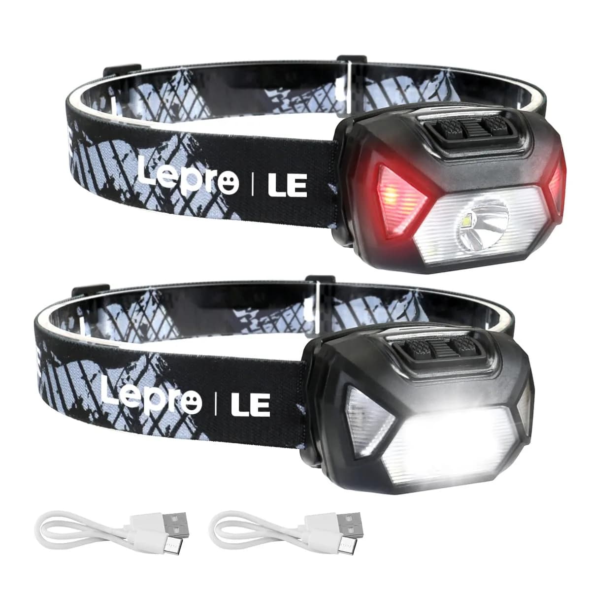 Lepro Rechargeable LED Headlamp 2 Pack | 2000 Lux Brightness, 150m Beam, USB-C Charging — Black
