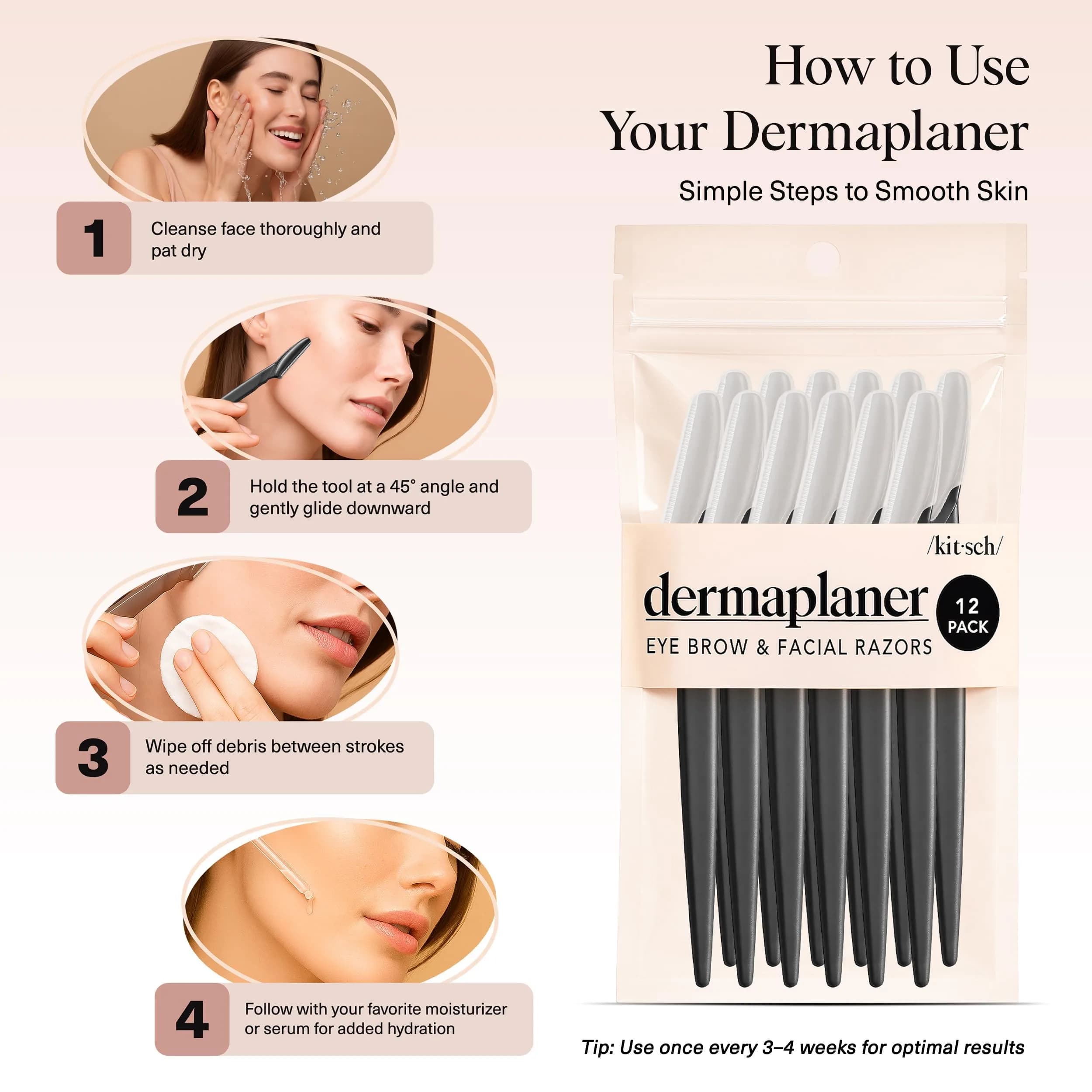 Kitsch Dermaplane Razor for Women Face – Black, 12 Count | Gentle Exfoliation & Peach Fuzz Removal - view 7
