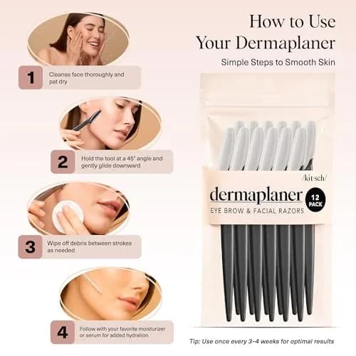 Kitsch Dermaplane Razor for Women Face – Black, 12 Count | Gentle Exfoliation & Peach Fuzz Removal thumbnail 7