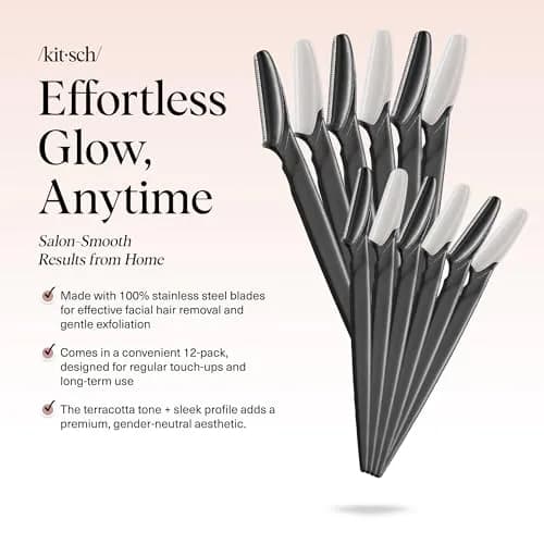 Kitsch Dermaplane Razor for Women Face – Black, 12 Count | Gentle Exfoliation & Peach Fuzz Removal thumbnail 2