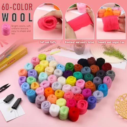 JUPEAN Needle Felting Kit 60 Colors Wool Felting Supplies for Beginners in India thumbnail 3