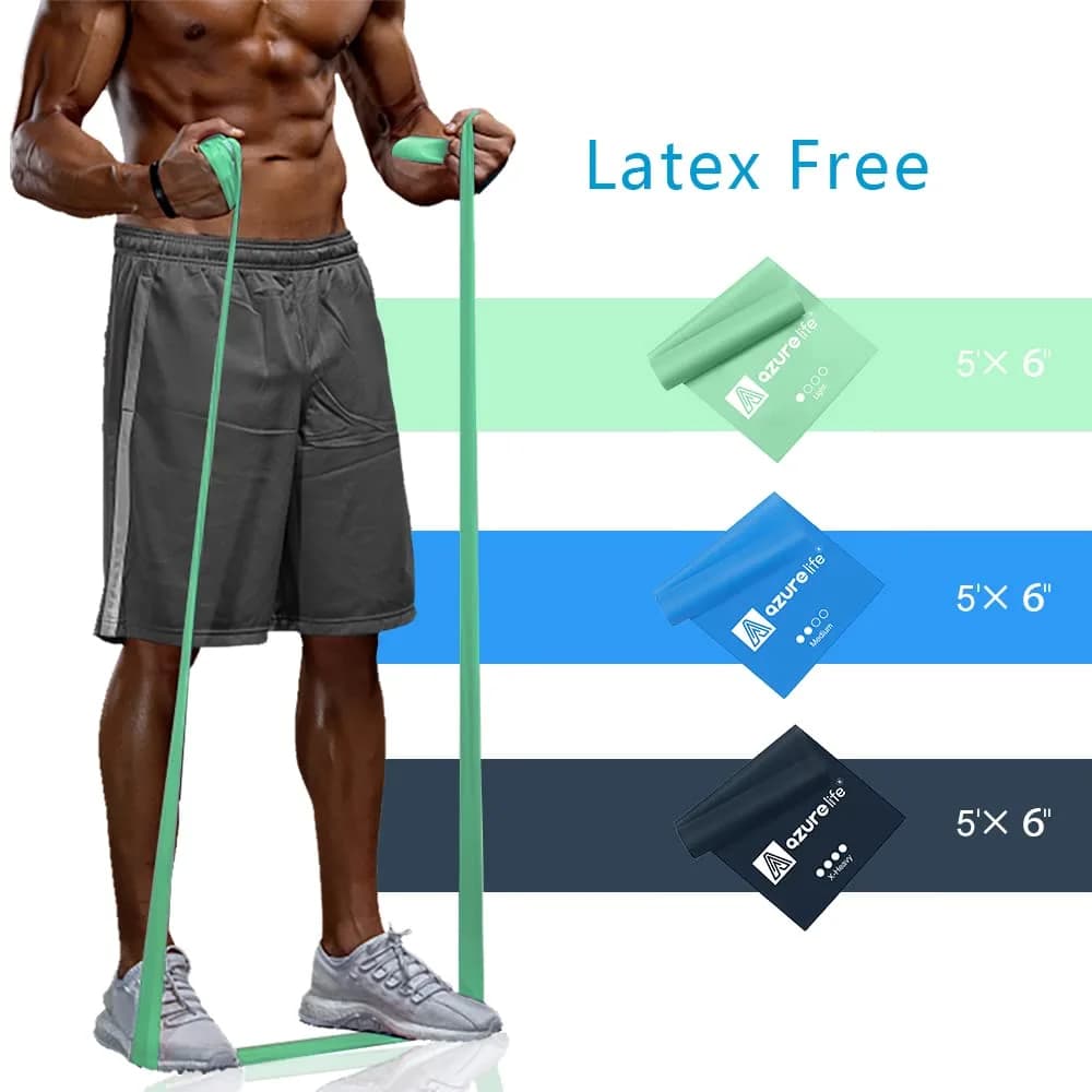 A AZURELIFE Resistance Bands Set, 3-Level Non-Latex Elastic Stretch Bands 1.5m (5 ft) | Physical Therapy, Yoga, Pilates, Strength Training - view 2