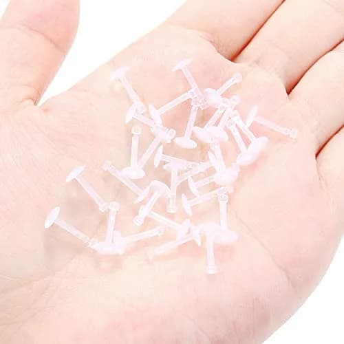 Lcolyoli Clear Push Top Piercing Retainers 30PCS 16G 8mm (5/16") Flat Top Bioflex Lip Rings thumbnail 3