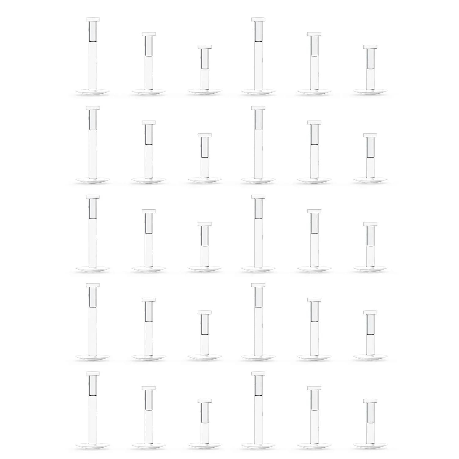 Lcolyoli Clear Push Top Piercing Retainers 16G (1.2mm) | 30-Piece Value Pack with Mixed Lengths