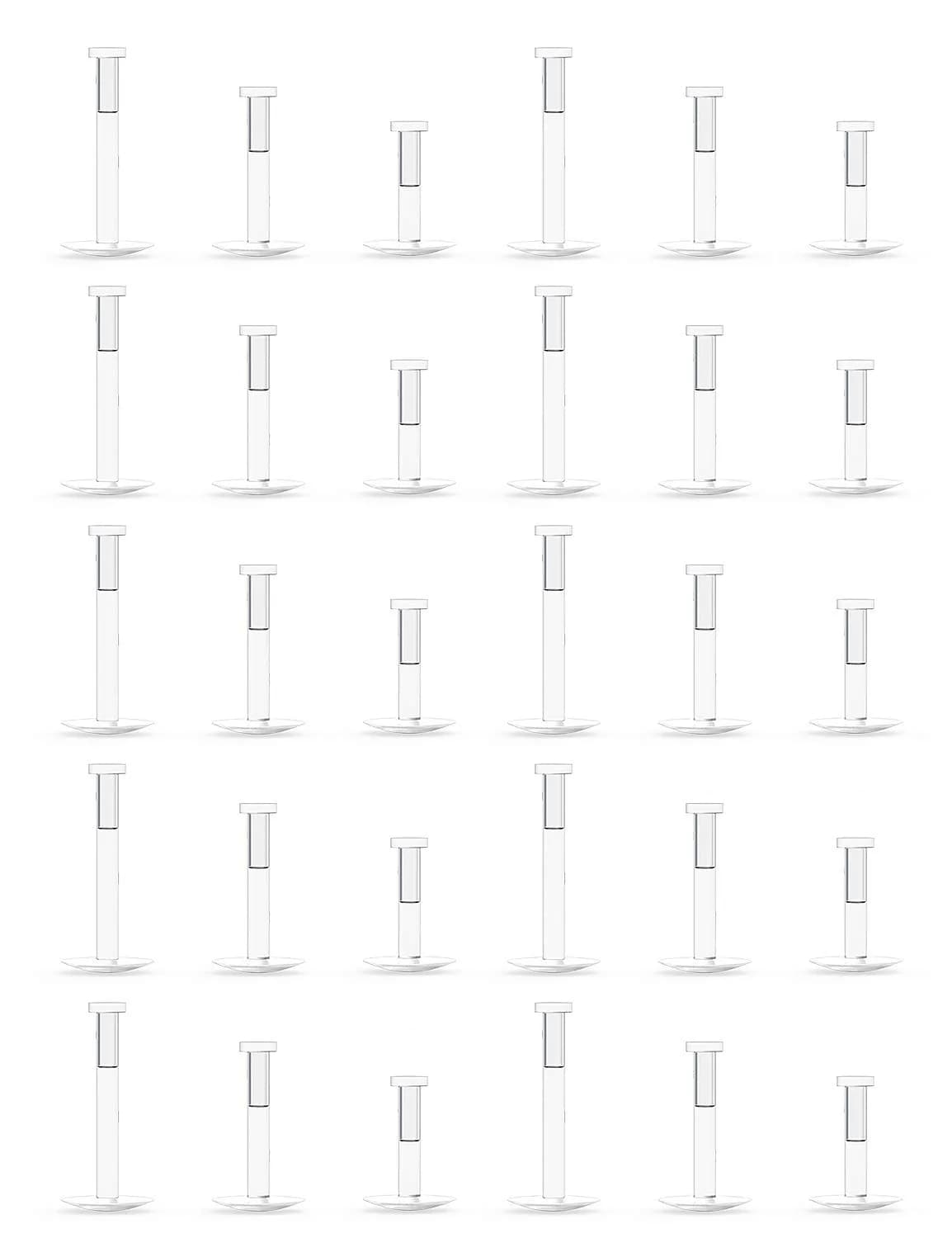 Lcolyoli Clear Push Top Piercing Retainers 16G (1.2mm) | 30-Piece Value Pack with Mixed Lengths — Flat Top-30Pcs-16G-Mix Length