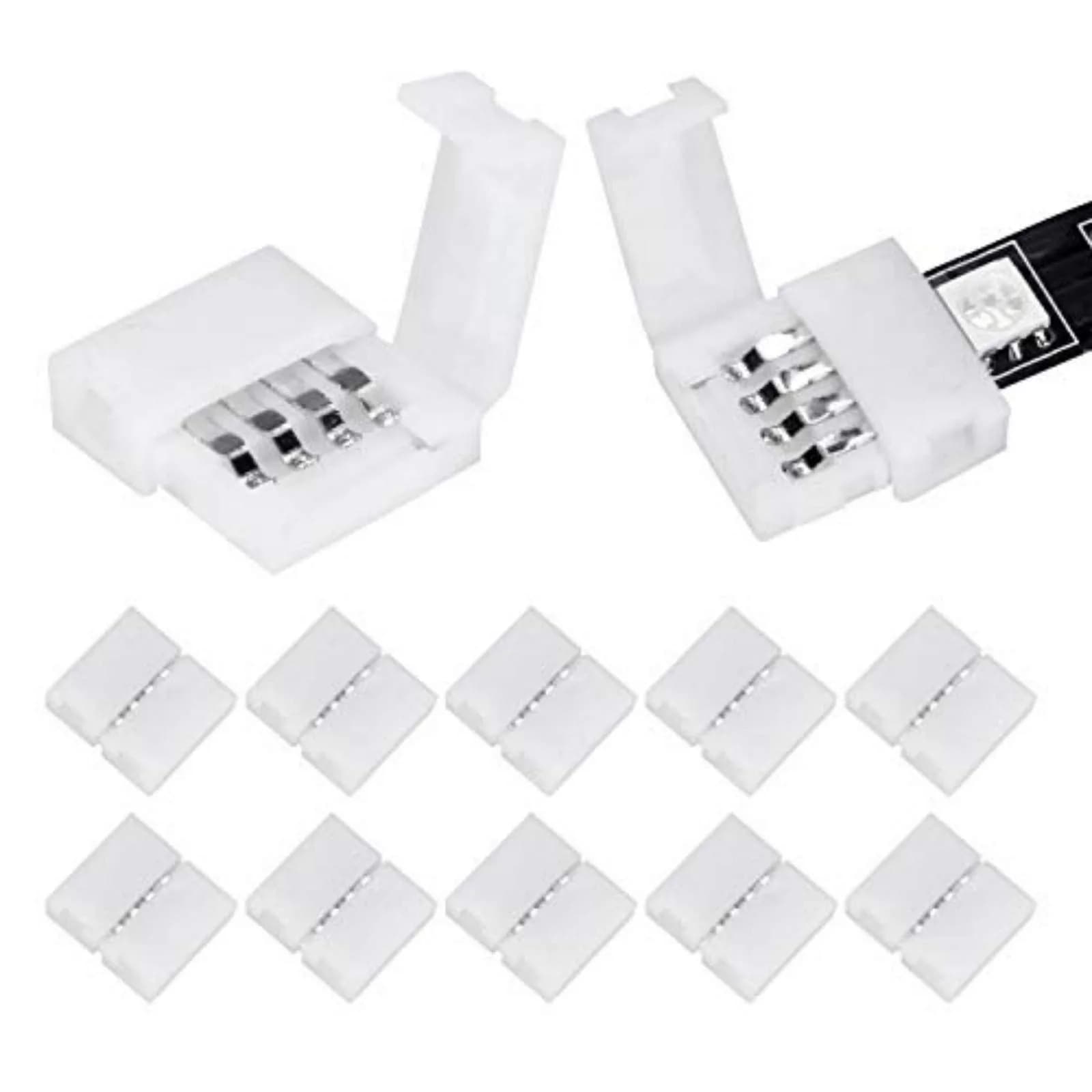 WENHSIN 10mm 4-Pin RGB LED Strip Connectors (10-Pack) | Solderless, 72W Max, PBT Fireproof — 10MM-4PIN