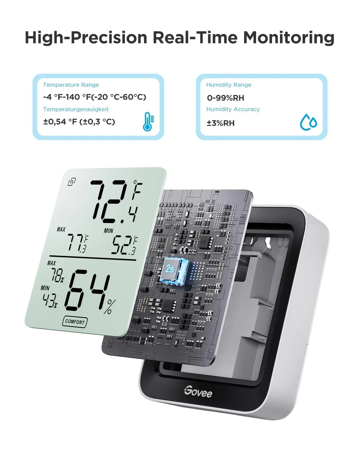 Govee Indoor Hygrometer Thermometer H5075 with Bluetooth App Control | Accurate Temp Humidity Sensor with Notification Alert - view 4