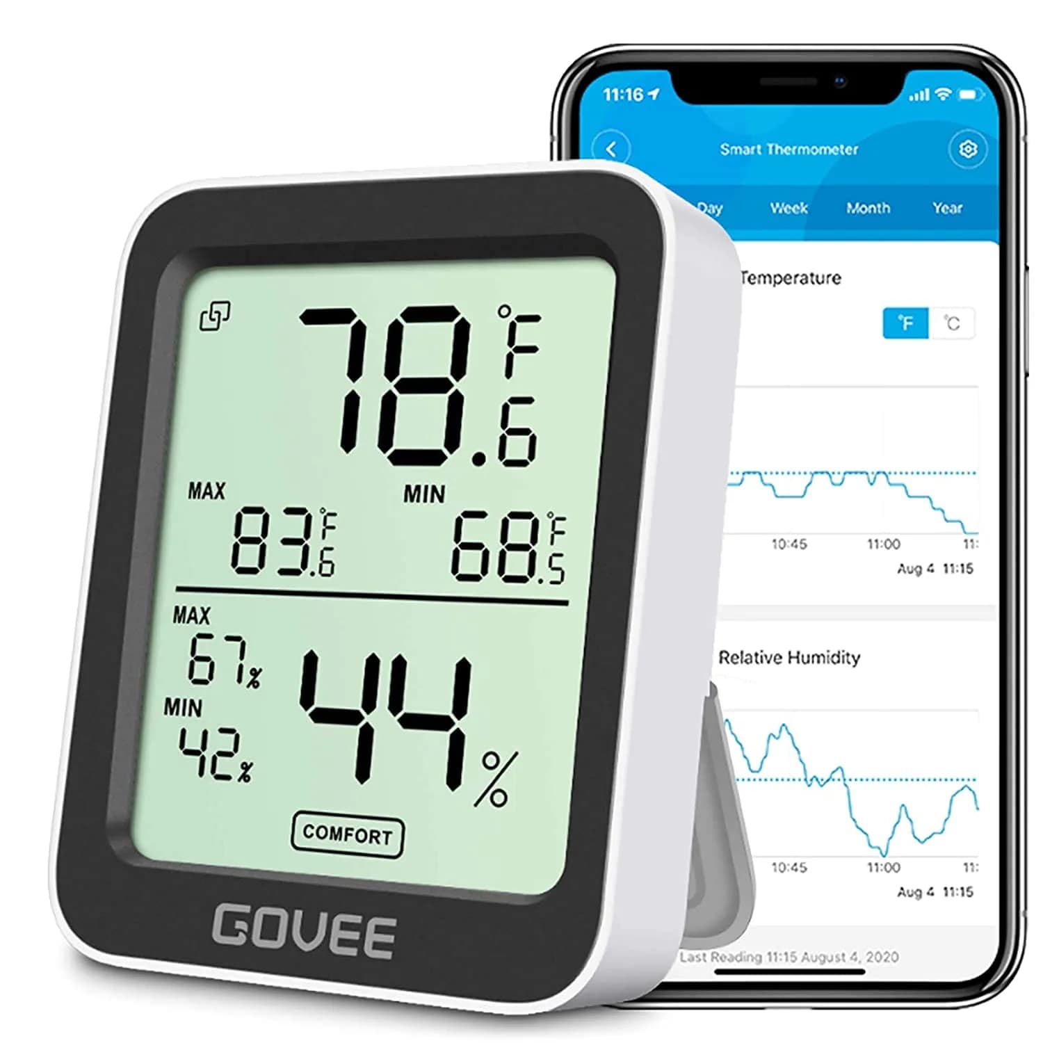Govee Indoor Hygrometer Thermometer H5075 with Bluetooth App Control | Accurate Temp Humidity Sensor with Notification Alert - main product image