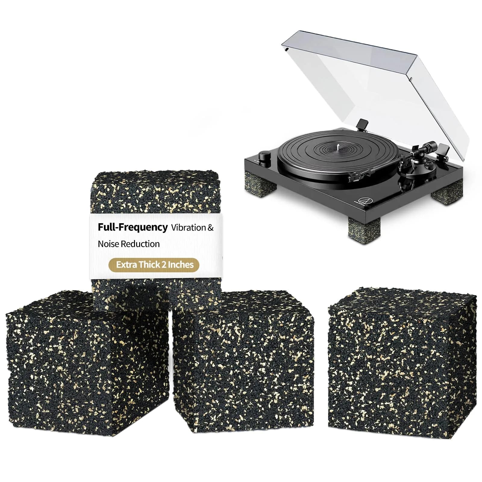 BXI Thick Subwoofer Isolation Pad 6 x 6 x 2 Inch (2 Pcs, 2.7 kg Total) | Full Frequency Dampening Blocks for Studio Monitors & Turntables — Rubber Mat / 2'' X 2'' X 2''