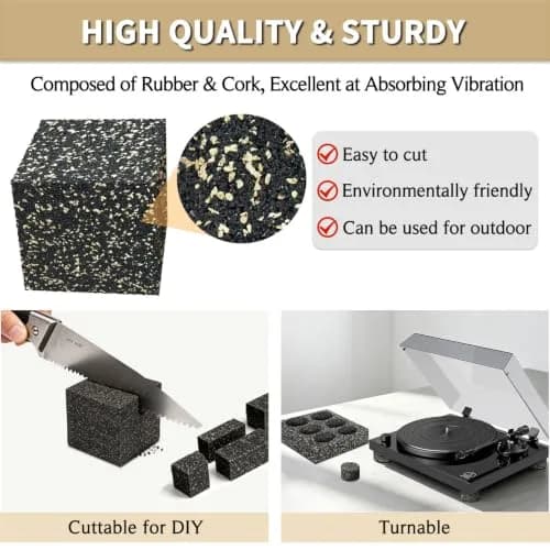 BXI Thick Subwoofer Isolation Pad 2x2x2 Inch (4 Pack) | Full Frequency Dampening Blocks for Studio Monitors & Turntables thumbnail 5