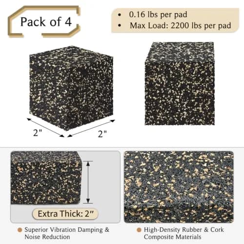 BXI Thick Subwoofer Isolation Pad 2x2x2 Inch (4 Pack) | Full Frequency Dampening Blocks for Studio Monitors & Turntables thumbnail 2