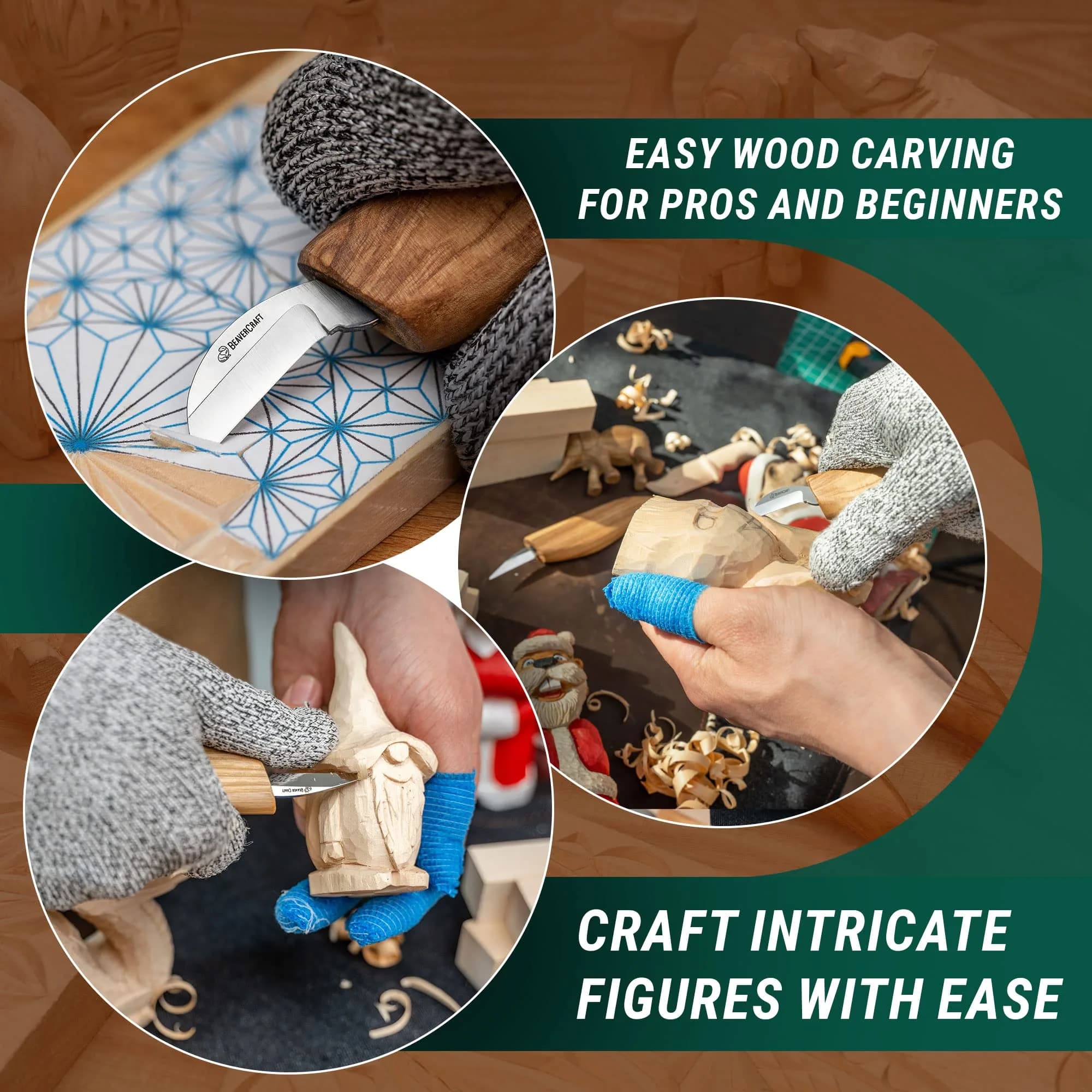 BeaverCraft Wood Carving Kit for Beginners S16 – Whittling Knives & Basswood Blocks | 2 Knives, 5 Blocks, Starter Guide - view 5