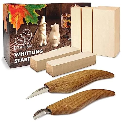 BeaverCraft Wood Carving Kit for Beginners S16 – Whittling Knives & Basswood Blocks | 2 Knives, 5 Blocks, Starter Guide thumbnail 1