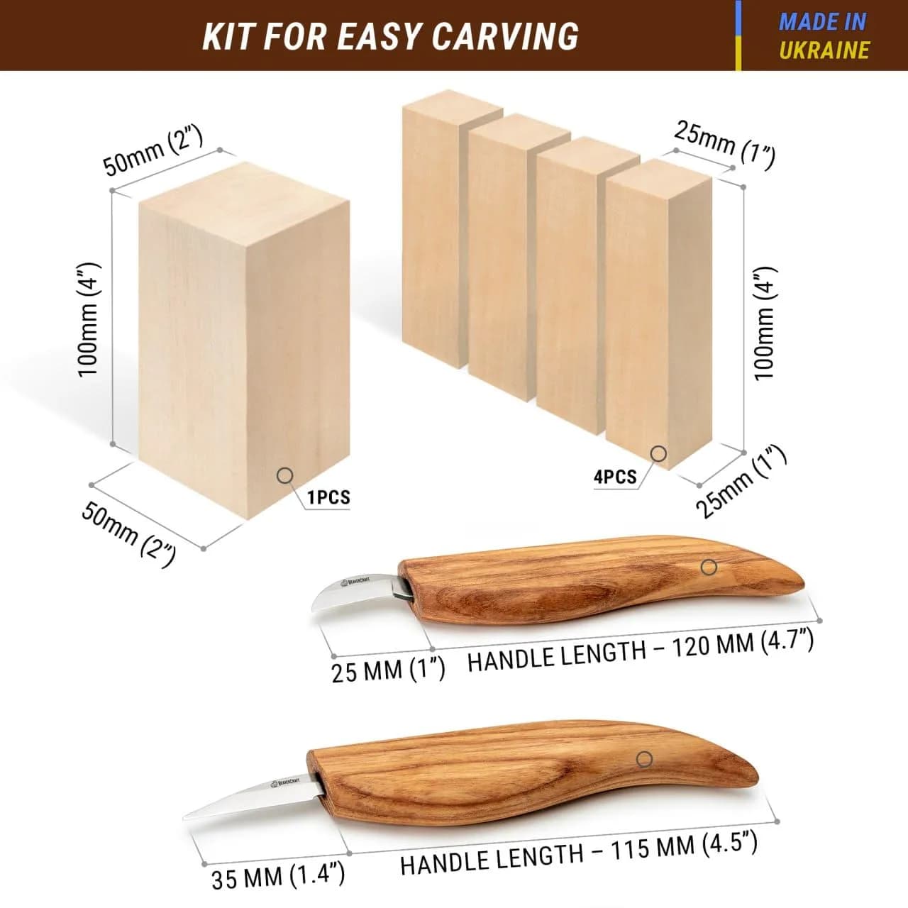 BeaverCraft Wood Carving Kit for Beginners S16 – Whittling Knives & Basswood Blocks | 2 Knives, 5 Blocks, Starter Guide - view 3
