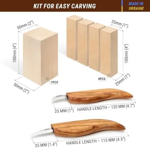 BeaverCraft Wood Carving Kit for Beginners S16 – Whittling Knives & Basswood Blocks | 2 Knives, 5 Blocks, Starter Guide thumbnail 3