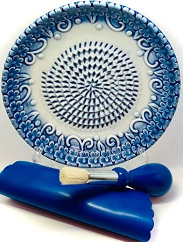 BonCera Ceramic Garlic Grater Plate 4-Piece Set - Blue Embossed | Versatile Kitchen Tool for Garlic, Ginger & Fruits thumbnail 1