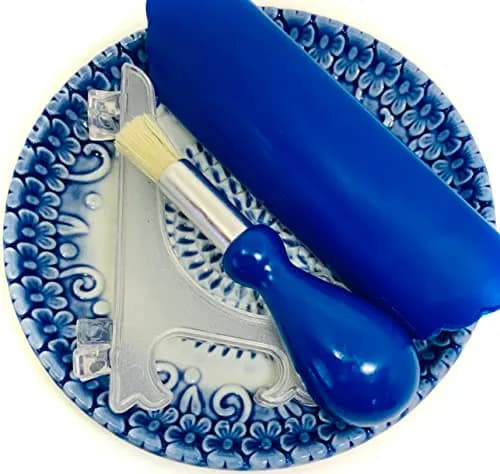 BonCera Ceramic Garlic Grater Plate 4-Piece Set - Blue Embossed | Versatile Kitchen Tool for Garlic, Ginger & Fruits thumbnail 3