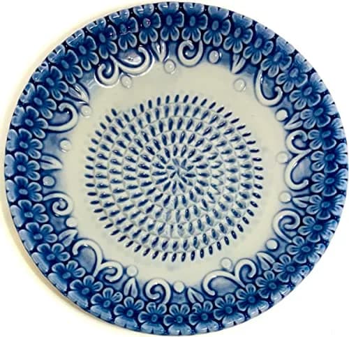 BonCera Ceramic Garlic Grater Plate 4-Piece Set - Blue Embossed | Versatile Kitchen Tool for Garlic, Ginger & Fruits thumbnail 4