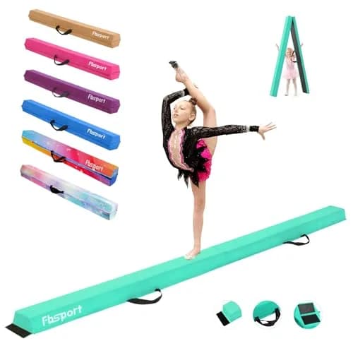 FBSPORT 9ft Balance Beam | Foldable Gymnastics Equipment for Kids & Adults, Non Slip Rubber Base, Green thumbnail 1