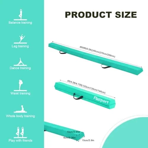FBSPORT 9ft Balance Beam | Foldable Gymnastics Equipment for Kids & Adults, Non Slip Rubber Base, Green thumbnail 4