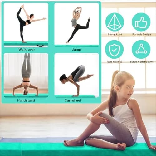 FBSPORT 9ft Balance Beam | Foldable Gymnastics Equipment for Kids & Adults, Non Slip Rubber Base, Green thumbnail 9