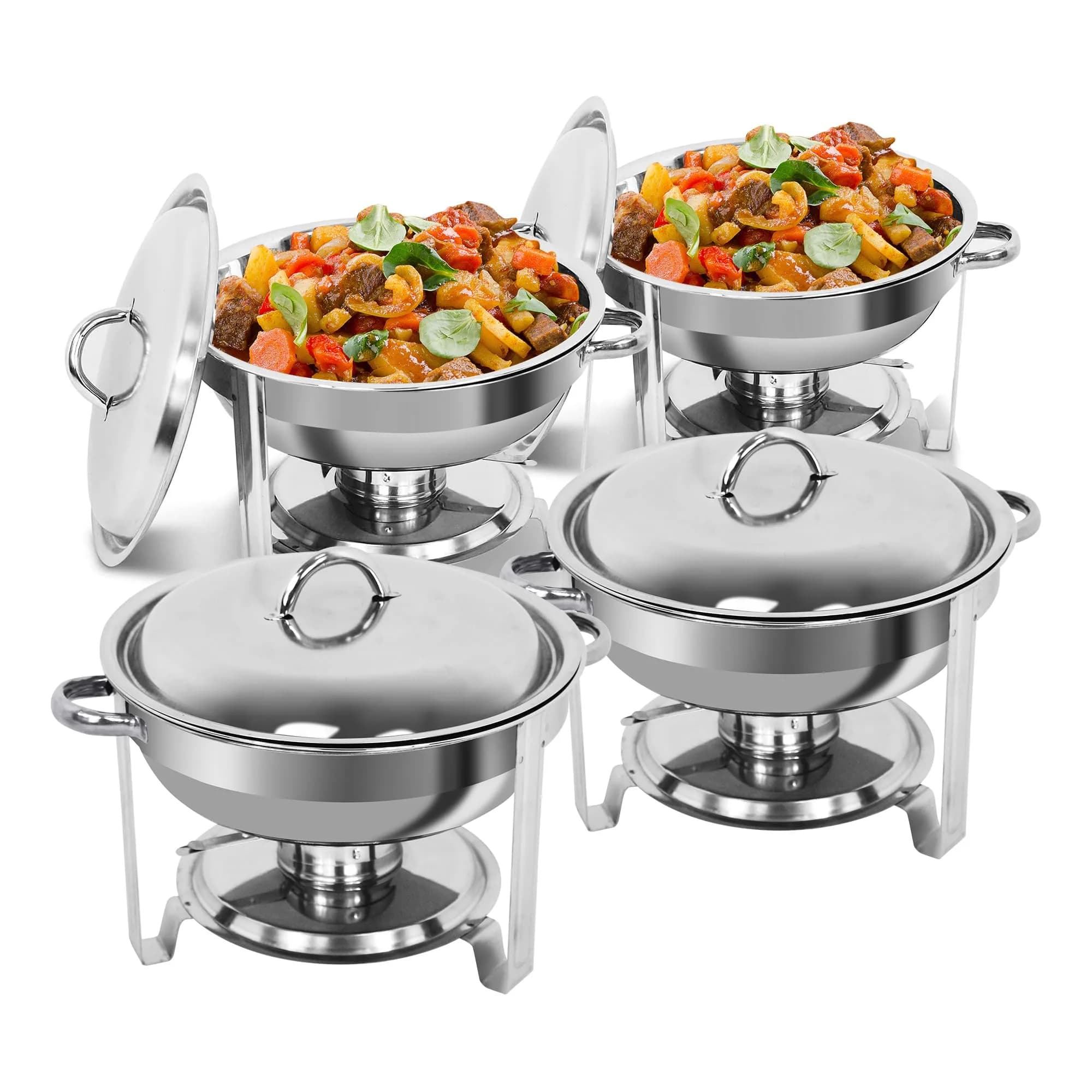 SUPER DEAL 5 Qt Stainless Steel Chafing Dish Set of 3 | Buffet Catering Warmer with Water Pan & Fuel Holder — Full Size Round