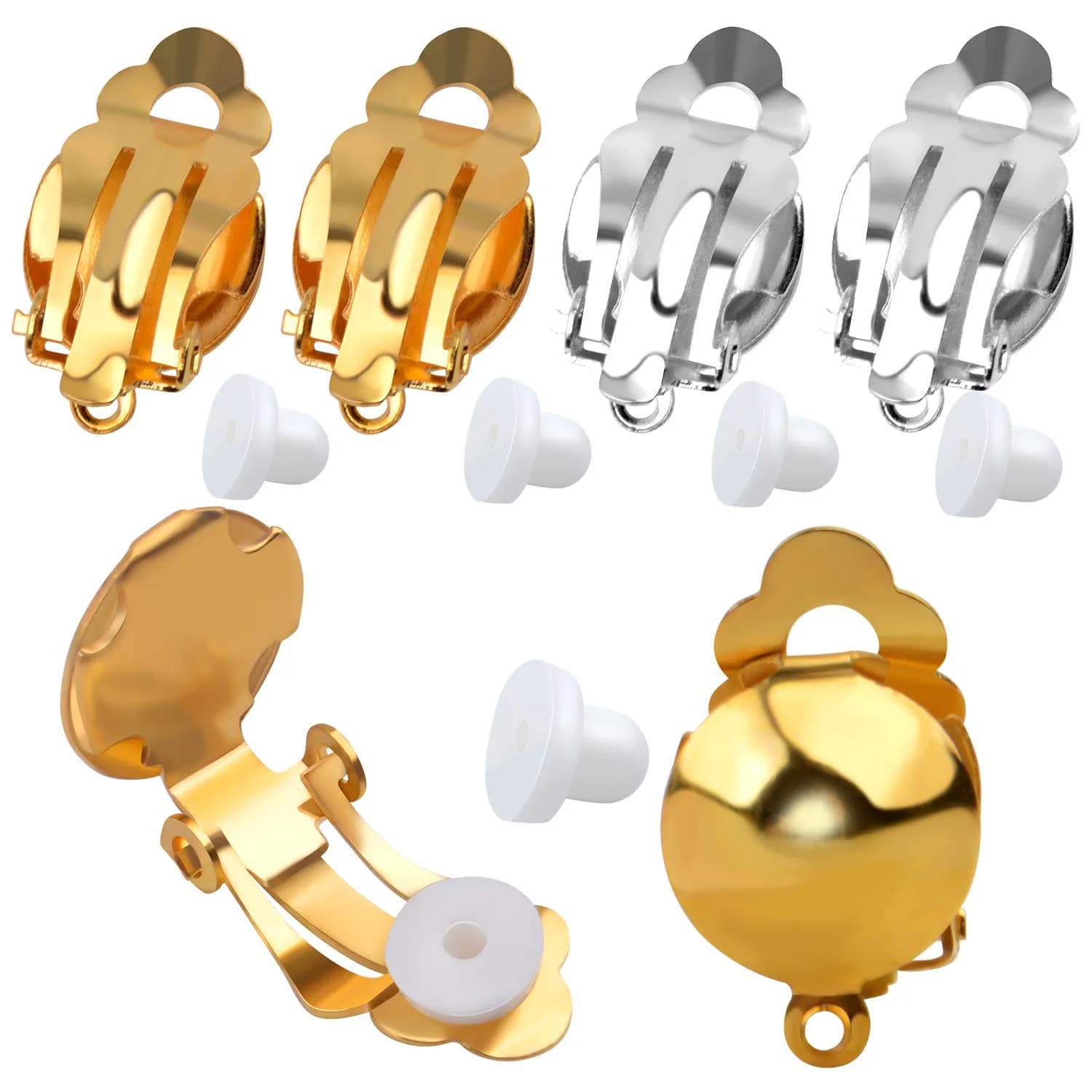 Aylifu Clip On Earring Converter Non-Pierced Earrings Components with Loop and Cushions | Durable Brass, Gold & Silver — Sliver and Gold