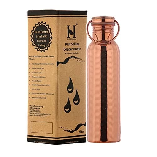 HealthGoodsIn Copper Water Bottle 600ml | Seamless Leakproof Copper Vessel for Ayurvedic Benefits thumbnail 1