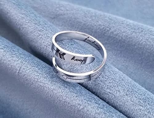 Vrycot Silver Keep Going Ring Stainless Steel Adjustable Inspirational Band 1.8 cm (0.73 in) | Motivational Jewelry thumbnail 4