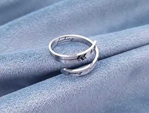 Vrycot Silver Keep Going Ring Stainless Steel Adjustable Inspirational Band 1.8 cm (0.73 in) | Motivational Jewelry thumbnail 5