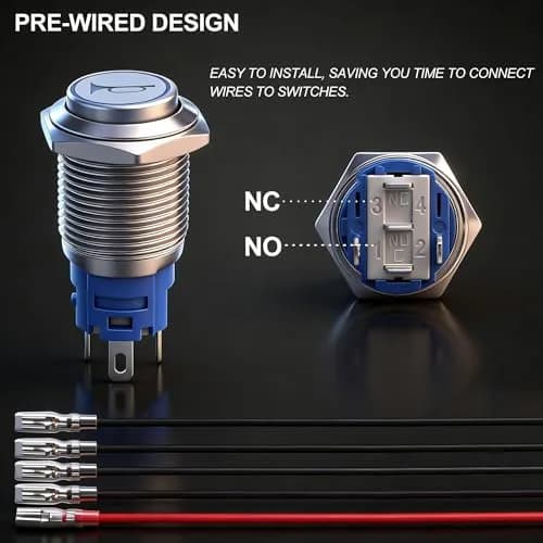 Twidec 16mm Momentary Push Button Switch with Green LED, 12V | 5A/250AC Panel Mount thumbnail 6