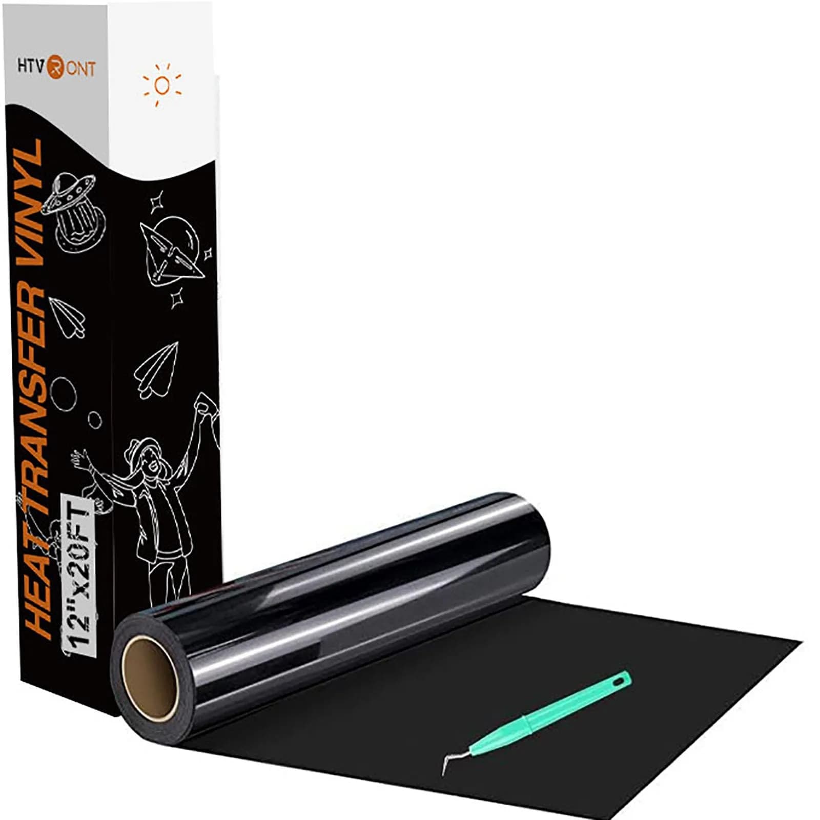 HTVRONT Heat Transfer Vinyl Black 12" x 20ft | Easy Cut & Weeding, Waterproof & Stretchable for Garment & Craft Decor
