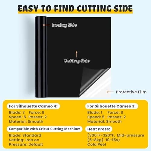 HTVRONT Heat Transfer Vinyl Black 12" x 20ft | Easy Cut & Weeding, Waterproof & Stretchable for Garment & Craft Decor thumbnail 7