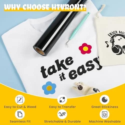 HTVRONT Heat Transfer Vinyl Black 12" x 20ft | Easy Cut & Weeding, Waterproof & Stretchable for Garment & Craft Decor thumbnail 3
