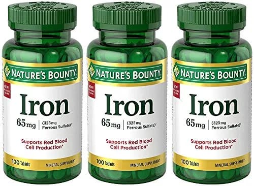 Nature's Bounty Iron 65 mg, 300 Tablets (100 Count Each) | Supports Red Blood Cell Production thumbnail 1