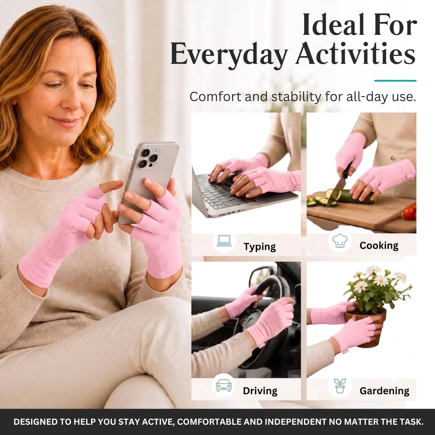 Vive Arthritis Gloves for Men & Women - Rheumatoid Compression Hand Glove - Small, Pink | Soothing Pain Relief for Osteoarthritis & Carpal Tunnel - view 6