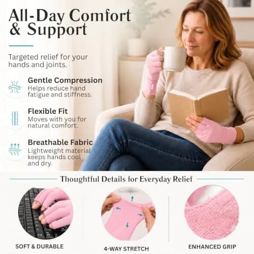 Vive Arthritis Gloves for Men & Women - Rheumatoid Compression Hand Glove - Small, Pink | Soothing Pain Relief for Osteoarthritis & Carpal Tunnel thumbnail 7