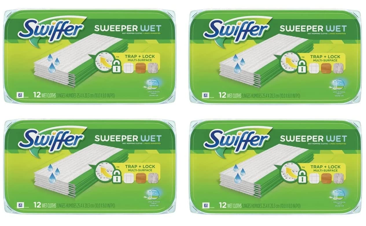 Swiffer Wet Mopping Pad Refills for Floor Mop Open Window Fresh Scent 12 Count - 4 Pack | 48 Count Total — 4-Pack