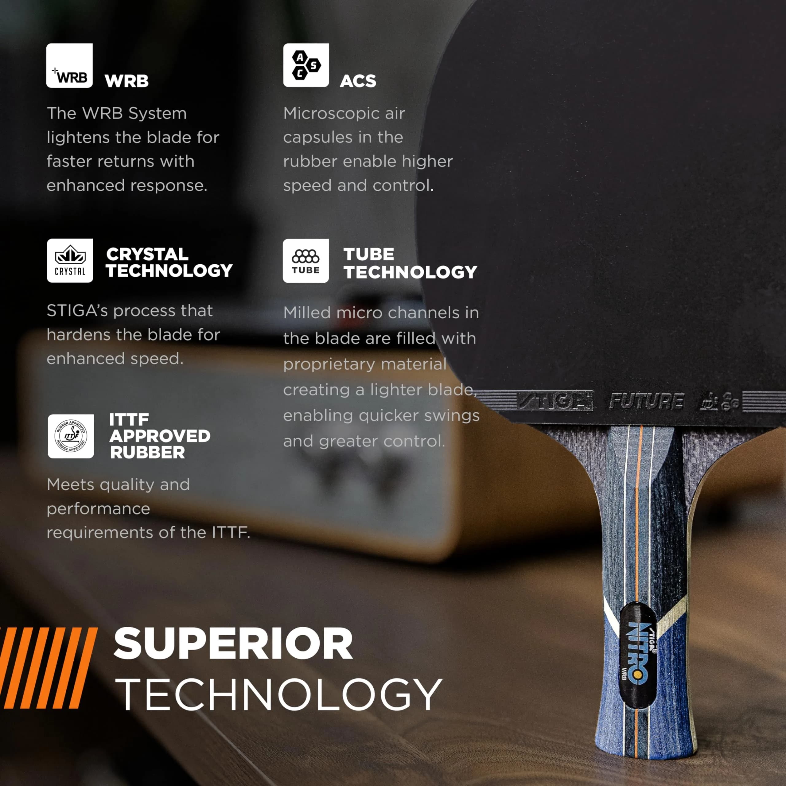 STIGA Nitro Table Tennis Racket | 6-Ply Wood Blade, ITTF Approved Rubber, Speed 90 Spin 92 Control 89 - view 5
