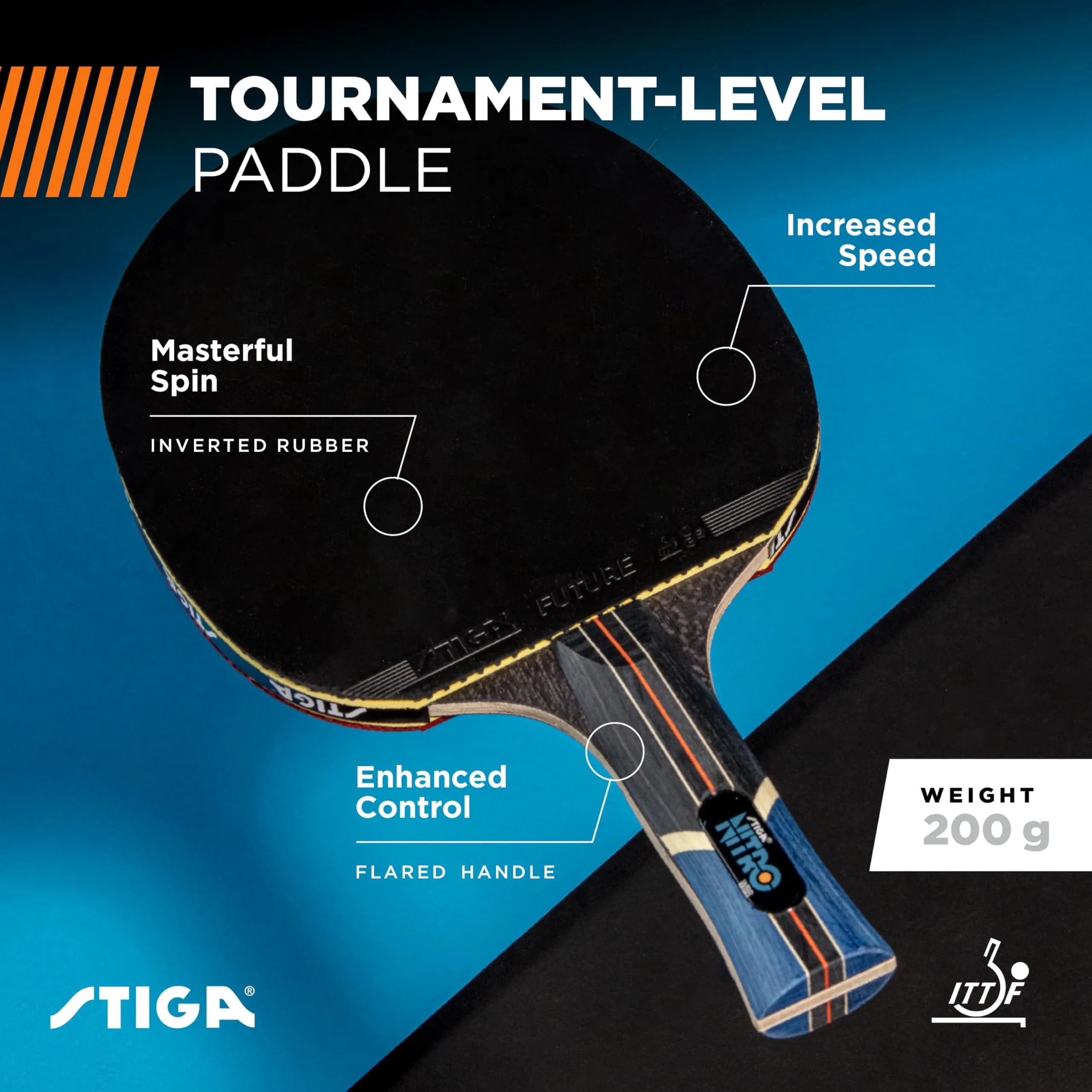 STIGA Nitro Table Tennis Racket | 6-Ply Wood Blade, ITTF Approved Rubber, Speed 90 Spin 92 Control 89 - view 2