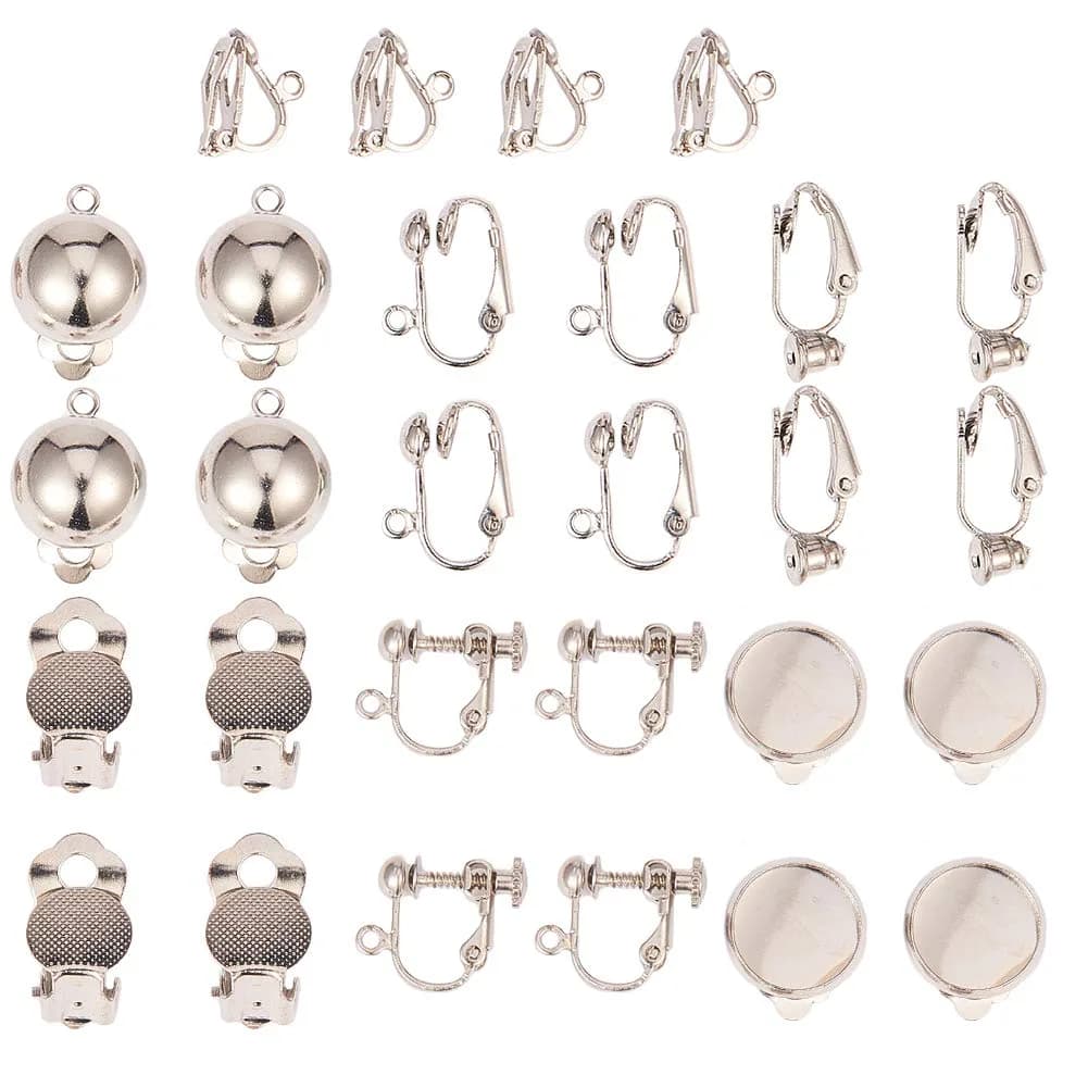 SUNNYCLUE 28pcs 7 Style Clip-on Earring Findings Set | Non-Pierced Earring Converter Components — 1 Box 28pcs 7 Style