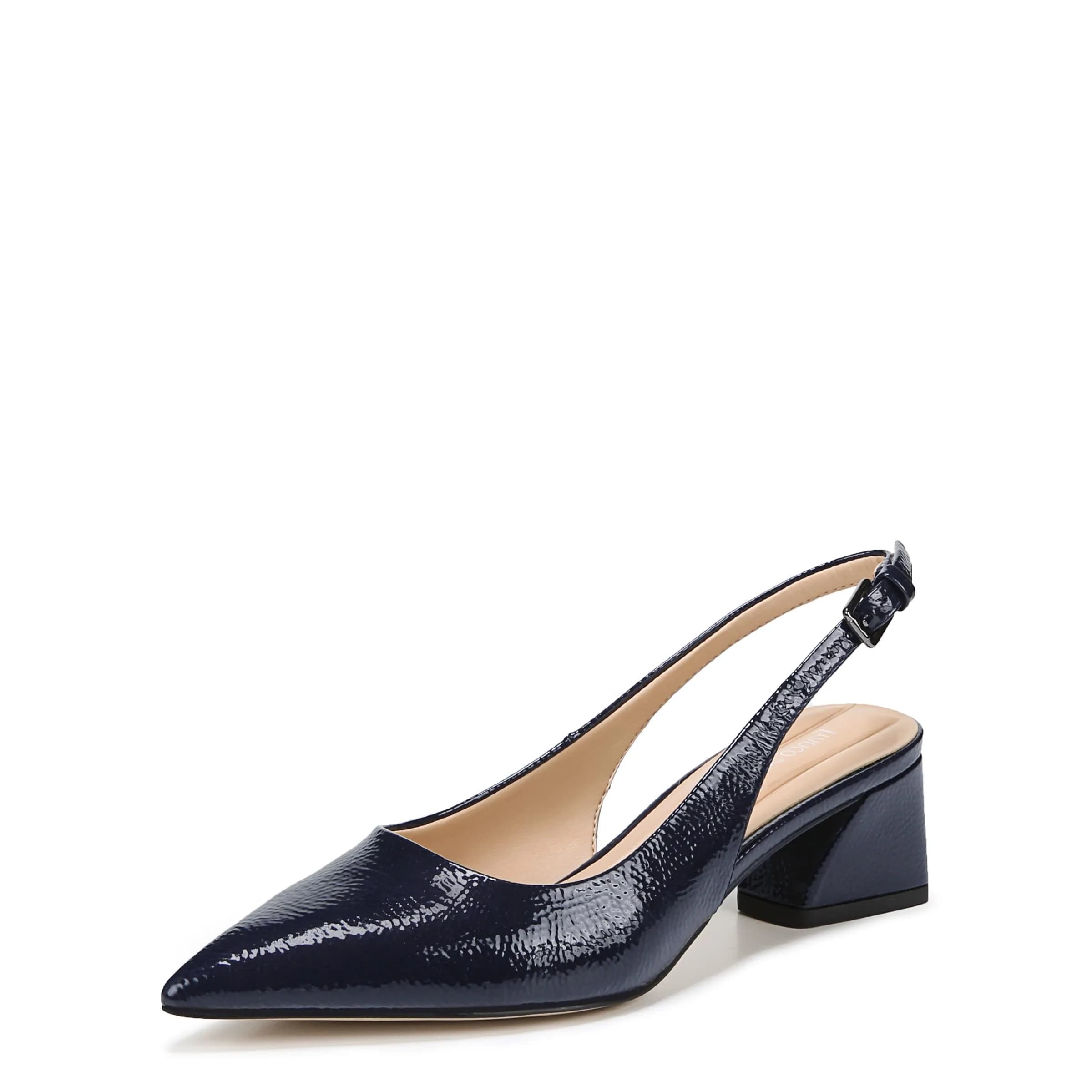 Franco Sarto Womens Racer Slingback Low Block Heel Pointed Toe Pump, Midnight, 7 | Eco-friendly, Feminine, Modern, Pointed-toe