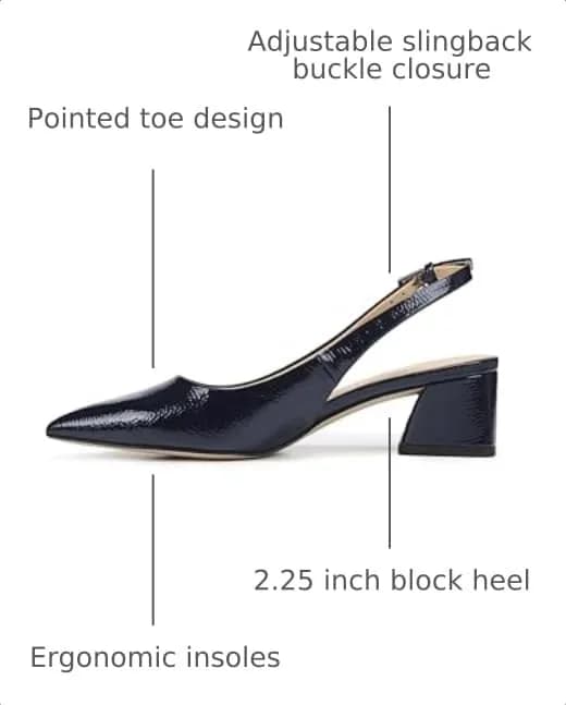 Franco Sarto Womens Racer Slingback Low Block Heel Pointed Toe Pump, Midnight, 7 | Eco-friendly, Feminine, Modern, Pointed-toe thumbnail 3