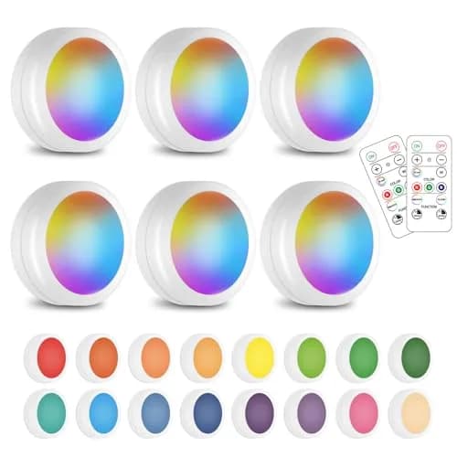 SIXDEFLY Wireless LED Puck Lights 6 Pack, Color Changing & Dimmable, 4.5V | Modern Night Lights for Cabinets & Closets thumbnail 1