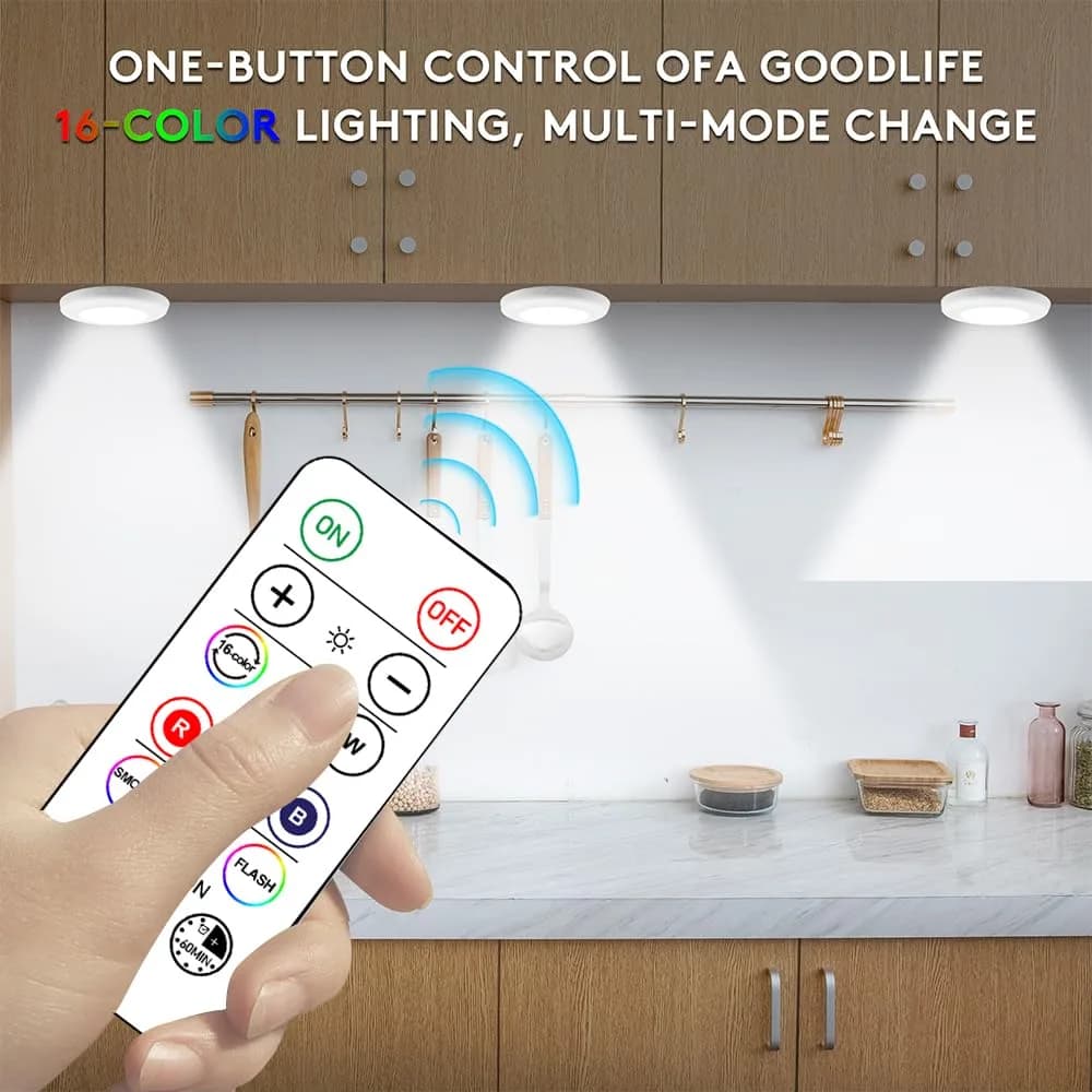 SIXDEFLY Wireless LED Puck Lights 6 Pack, Color Changing & Dimmable, 4.5V | Modern Night Lights for Cabinets & Closets - view 2