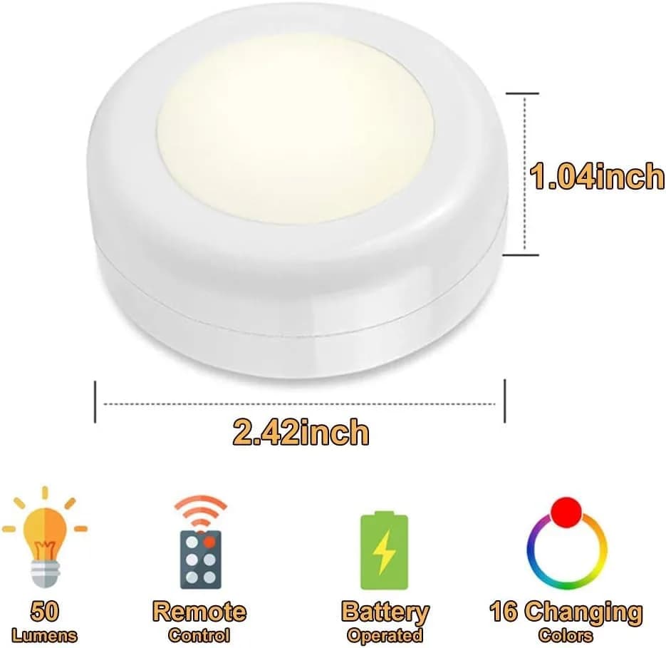 SIXDEFLY Wireless LED Puck Lights 6 Pack, Color Changing & Dimmable, 4.5V | Modern Night Lights for Cabinets & Closets - view 4